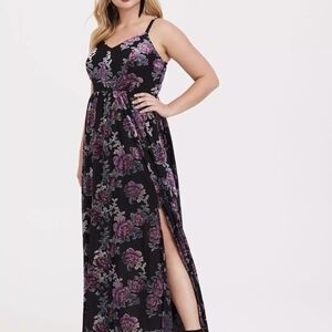 Torrid Floral Maxi Dress - Black and Purple Velvet Burnout